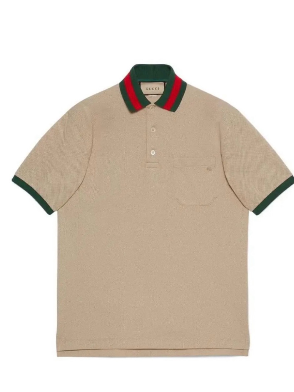 Gucci Beige Polo with Green & Red Stripe Collar